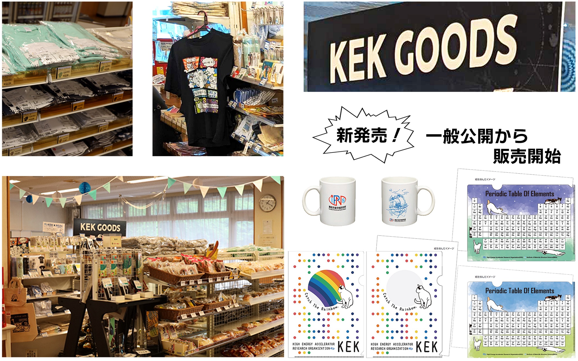 画像：KEK売店「いいじま」の店内とグッズの写真コラージュ